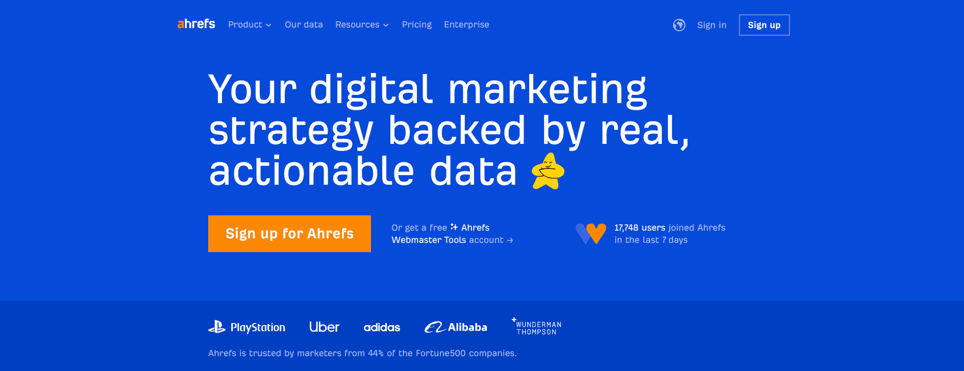 The Ahrefs homepage.